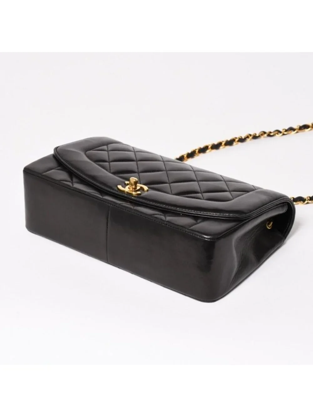 Chanel Diana Quilted 25 S Flap S Chain Shoulder Bag CC Logo Lambskin Black